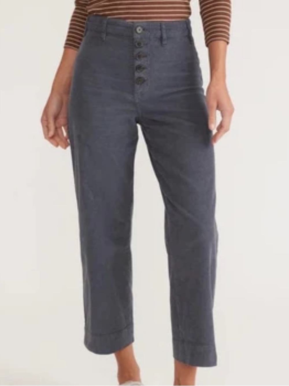 Marine Layer Bridget Corduroy Wide Leg Crop Pants Size 4 Blue Gray Button Front
